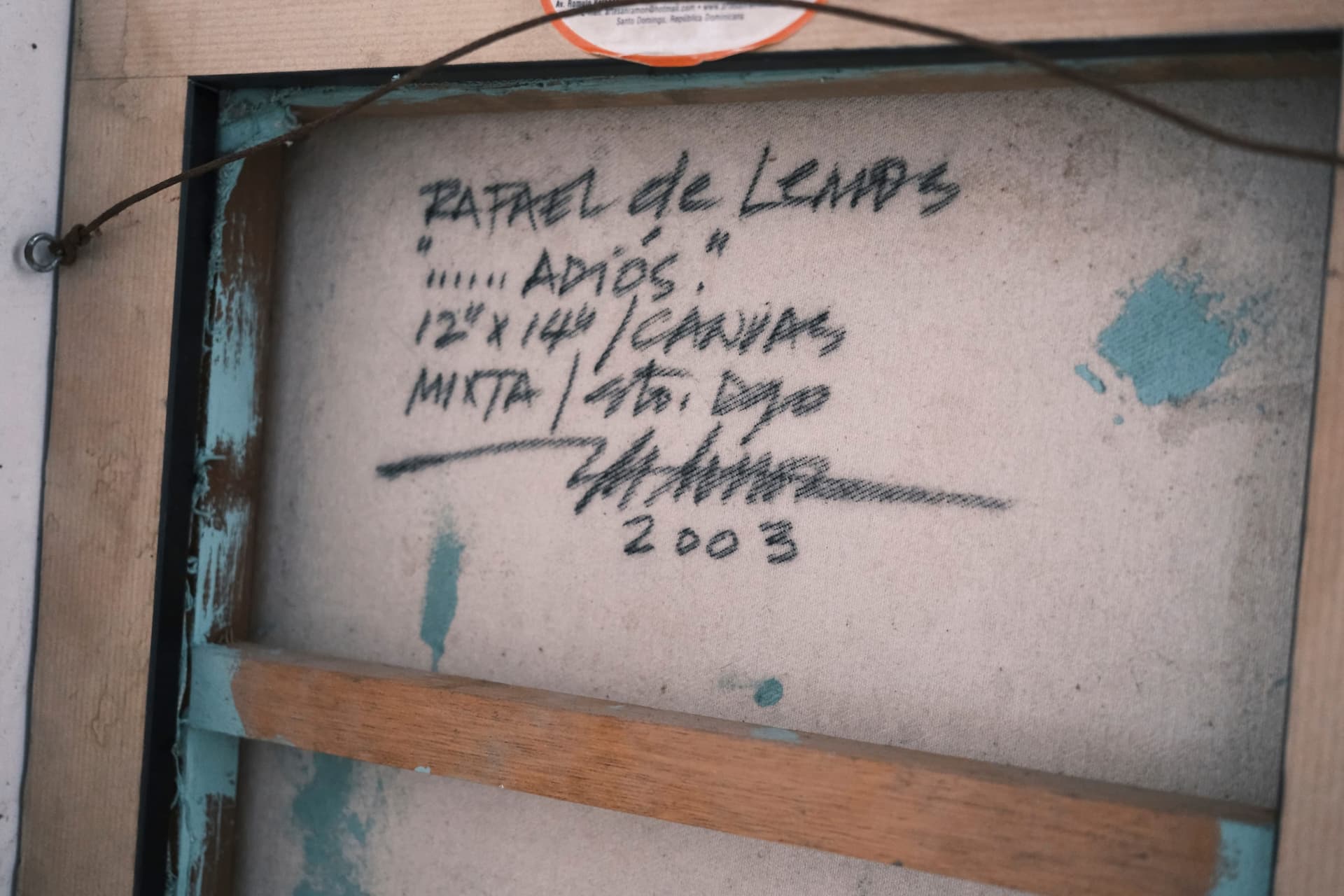 Reverso firmado de "…… Adiós.": título, medidas y año manuscritos